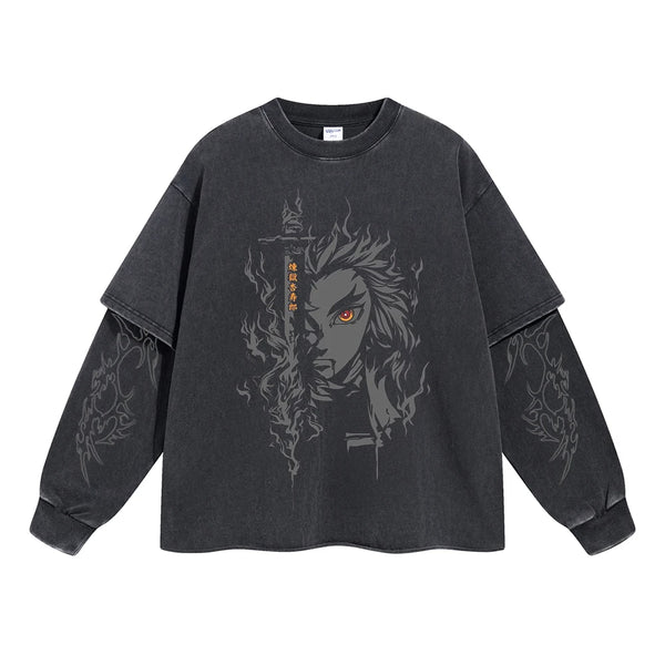 Rengoku Kyojuro "Flame Hashira" Vintage Double Sleeve T-shirt