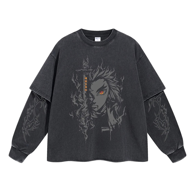 Rengoku Kyojuro "Flame Hashira" Vintage Double Sleeve T-shirt